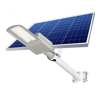 Lampa solara stradala eMazing, IP65, senzor de lumina, 100 LED-uri SMD, 3150 lm, panou 35W, putere 500W, autonomie 12-16 ore, 51.5 x 21 x 7.5, gri