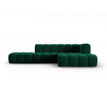 Coltar modular dreapta 5 locuri, Lupine, Micadoni Home, BL, fara cotiera, 294x175x70 cm, catifea, verde bottle