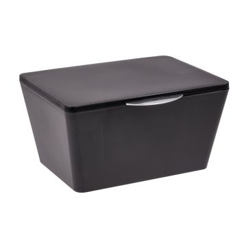 Cutie depozitare cu capac pentru baie, Wenko, Brasil Black, 19 x 15.5 x 10 cm, plastic, negru