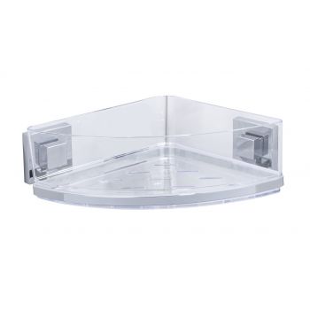 Polita de colt pentru baie, Wenko, Quadro Vacuum-Loc®, 28 x 8.5 x 19.5 cm, inox/plastic