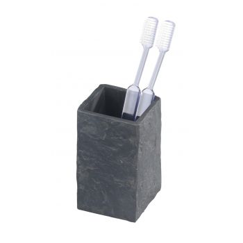 Suport pentru periute si pasta de dinti, Wenko, Slate Rock, 6.4 x 10.5 x 6.4 cm, polirasina, gri inchis