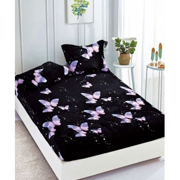 Husa de pat cu elastic cocolino + 2 Fete de Perna, Purple Butterflies