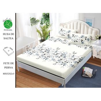 Husa de pat cu elastic 180x200 din Bumbac Finet + 2 Fete de Perna - Flori