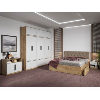 Set dormitor complet Stejar Auriu cu comoda - Madrid - C92