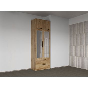 Dulap dormitor Stejar Auriu 2U cu oglinda+suprapozabil - Madrid