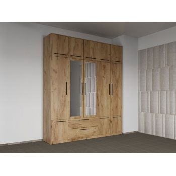 Dulap dormitor Stejar Auriu 5U cu oglinda+suprapozabil - Madrid