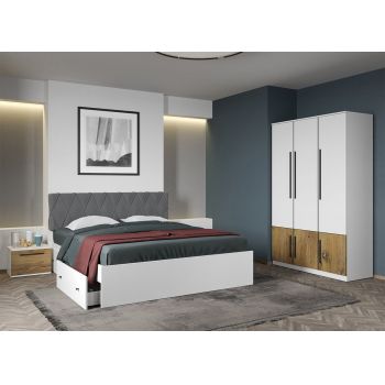 Set dormitor Alb cu Flagstaff Oak fara comoda - Sidney - C06 ieftin