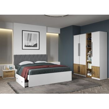 Set dormitor Alb cu Flagstaff Oak fara comoda - Sidney - C08