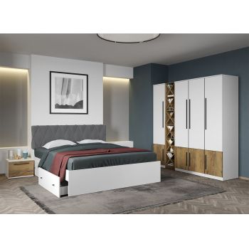 Set dormitor Alb cu Flagstaff Oak fara comoda - Sidney - C24