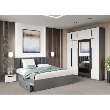 Set dormitor Alb cu Gri fara comoda - Dallas - C51