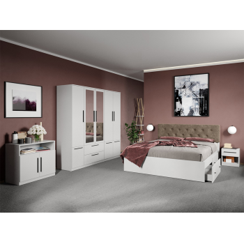 Set dormitor complet Alb cu comoda - Madrid - C52