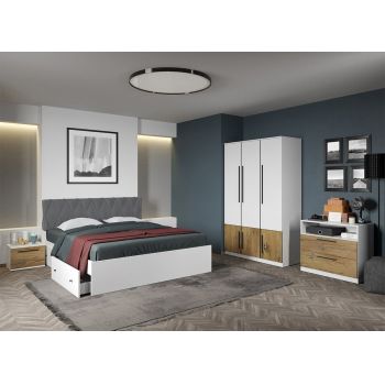 Set dormitor complet Alb cu Flagstaff Oak - Sidney - C05
