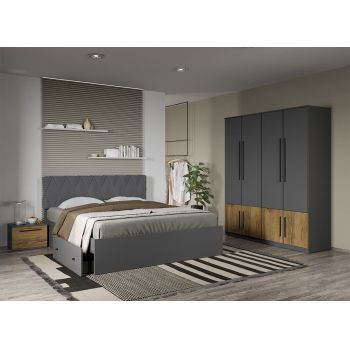 Set dormitor Gri cu Flagstaff Oak fara comoda - Sidney - C30