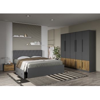 Set dormitor Gri cu Flagstaff Oak fara comoda- Sidney - C46