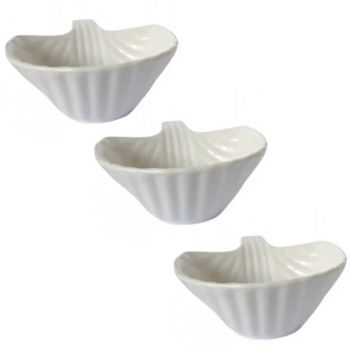 Set 3 boluri din ceramica Pufo Leafy pentru aperitive, desert, sosiera, albe