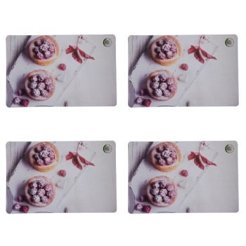 Set suport farfurie pentru servirea mesei, model Pufo Sweet Raspberry, 4 bucati, 44 x 29 cm