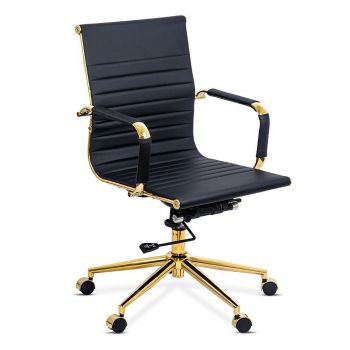 Scaun de birou cu roți, brațe și cadru auriu, modern și pivotant OFF 802A negru