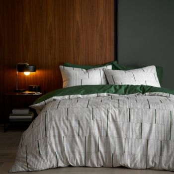 Lenjerie de pat verde/gri din bumbac pentru pat dublu 200x200 cm Camden Stripe – Content by Terence Conran