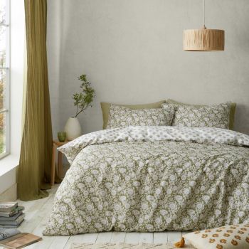 Lenjerie de pat albă/verde pentru pat dublu 200x200 cm Tangier Floral – Pineapple Elephant