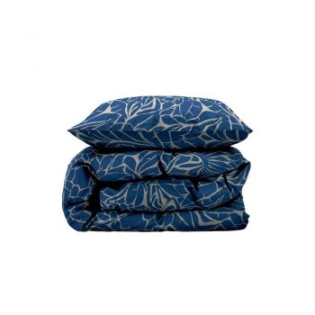 Lenjerie de pat albastră din damasc pentru pat de o persoană 140x200 cm Abstract leaves – Södahl