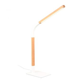 Veioză albă/în culoare naturală LED cu intensitate reglabilă cu abajur din lemn (înălțime 73,5 cm) Norris – Trio