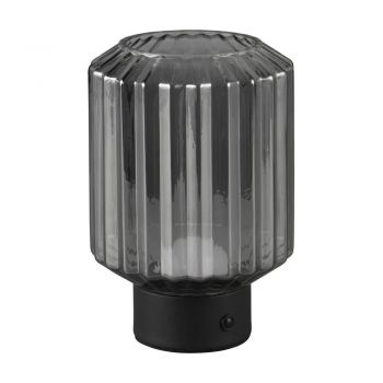 Veioză neagră/gri LED cu intensitate reglabilă cu abajur din sticlă (înălțime 19,5 cm) Lord – Trio