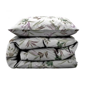 Lenjerie de pat verde/bej din bumbac satinat pentru pat de o persoană/extinsă 140x220 cm Soft Tropic – Södahl