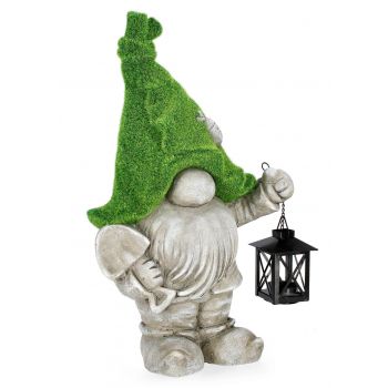 Decoratiune de gradina Garden Gnome W-Lantern, Bizzotto, 28x20x46 cm, magneziu, Verde