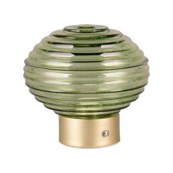 Veioză verde/aurie LED cu intensitate reglabilă cu abajur din sticlă (înălțime 14,5 cm) Earl – Trio