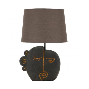 Lampa de masa Tribal -B, Mauro Ferretti, 1x E27, 40W, 27.5x39.5 cm, polirasina/fier/textil, maro/auriu