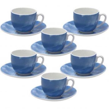 Set 6 cesti de cafea cu farfurie Sfera, Andrea Fontebasso, 120 ml, portelan, albastru