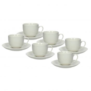 Set 6 cesti de ceai cu farfurie Victoria, Tognana Porcellane, 200 ml, ceramica, alb