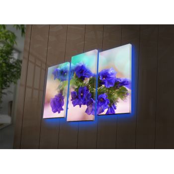 Tablou Canvas cu Led Floare Violeta, Multicolor, 66 x 45 cm
