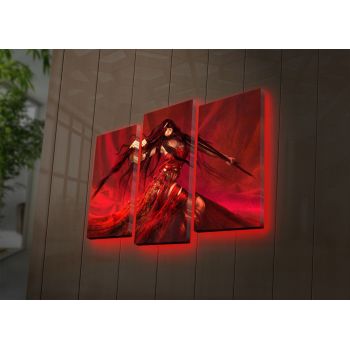 Tablou Canvas cu Led Lady in Red, Multicolor, 66 x 45 cm