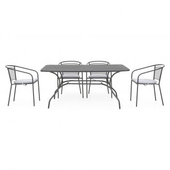Set mobilier pentru gradina/terasa, Berlin, 4 scaune cu spatar mediu + masa, otel, negru/gri