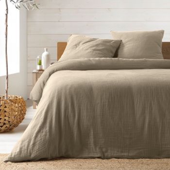 Lenjerie de pat bej din muselină pentru pat dublu/extinsă 220x240 cm Angelia – douceur d'intérieur