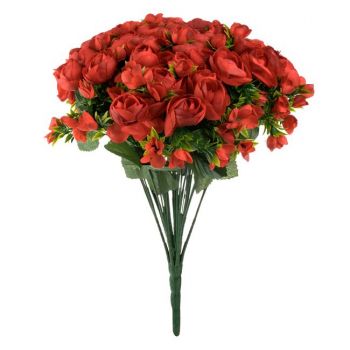Buchet decorativ artificial cu flori de trandafiri rosii,plastic,38 cm
