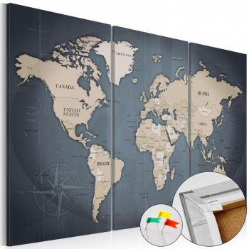 Tablou din plută - Anthracitic World [Cork Map] 90x60 cm