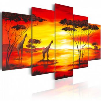 Tablou - Giraffes on the background with sunset 100x50 cm