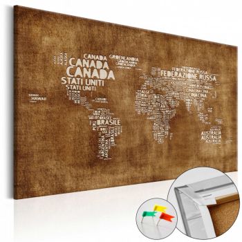 Tablou din plută - The Lost Map [Cork Map - Italian Text] 60x40 cm