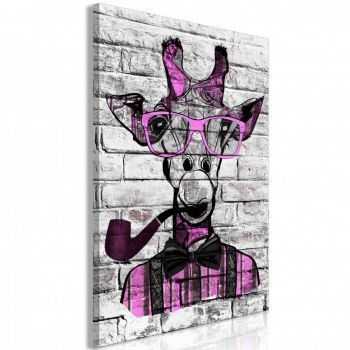 Tablou - Giraffe with Pipe (1 Part) Vertical Pink 80x120 cm