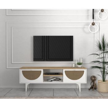 Comodă Tv Modern Fusion, 150 x 35 x 52.8 cm, Alb-Maro, UnicUtil