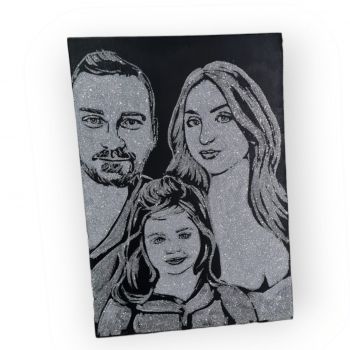 Tablou personalizat cu sclipici cu poza ta, de familie, handmade, 100x80 cm, 3 persoane