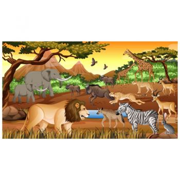 Tapet autoadeziv Premium, textura canvas, Animale jungla, 130 x 73 cm
