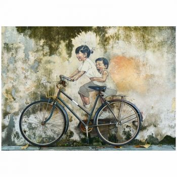 Tapet autoadeziv Premium, textura canvas, Bicicleta rezemata de pictura, 130 x 93 cm