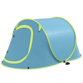 Outsunny Cort Camping Impermeabil, Cort Pop-Up cu Accesorii și Geantă de Transport, 245x148x105 cm, Albastru