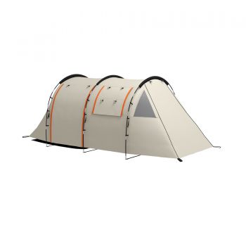 Outsunny Cort de Camping pentru 4-5 Persoane cu Capac Blackout, Cort Tunel de Familie Impermeabil cu Geantă de Transport, 460x230x180 cm, Kaki