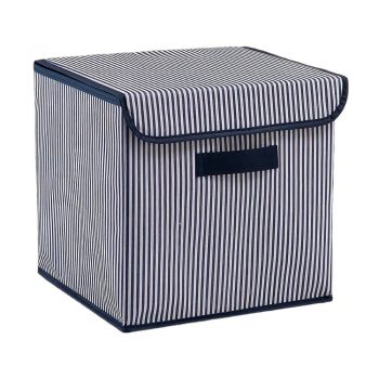 Cutie de depozitare albastră din material textil cu capac 30x30x30 cm – Mioli Decor