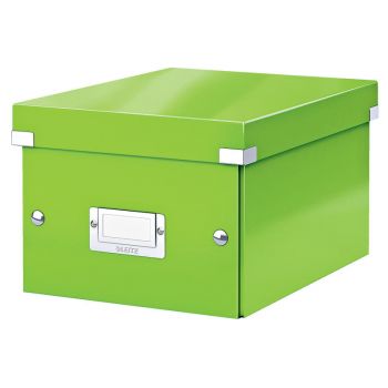 Cutie depozitare Leitz WOW Click & Store, carton laminat, partial reciclat, pliabila, cu capac, 22x16x28 cm, verde