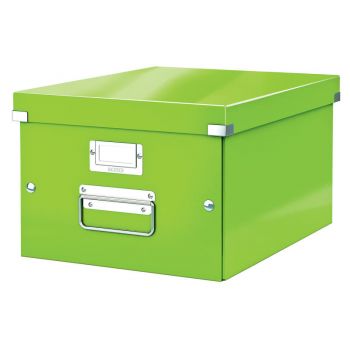 Cutie depozitare Leitz WOW Click & Store, carton laminat, partial reciclat, pliabila, cu capac si maner, 28x20x37 cm, verde